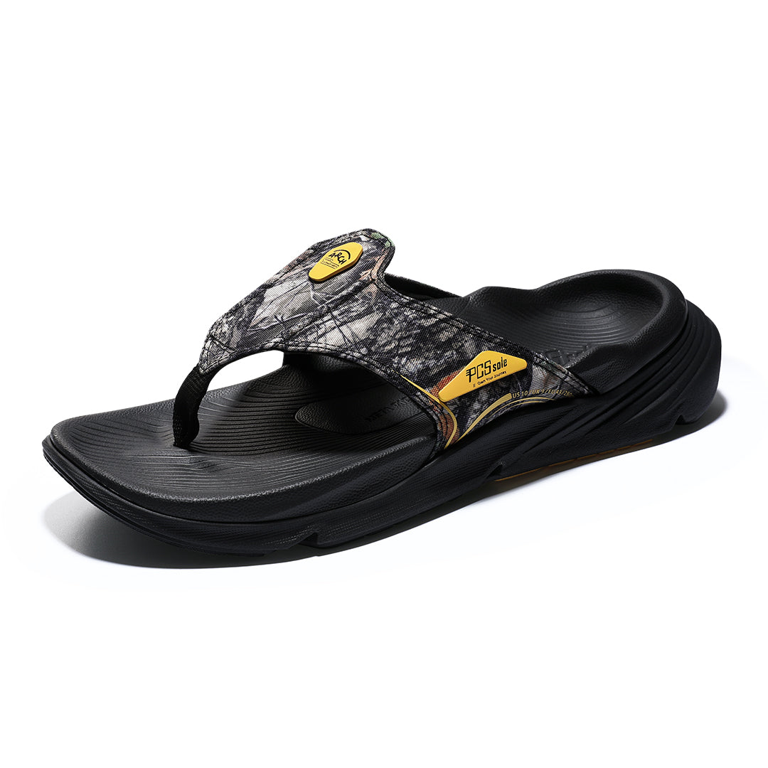 PCSsole men's black camo arch support flip flops