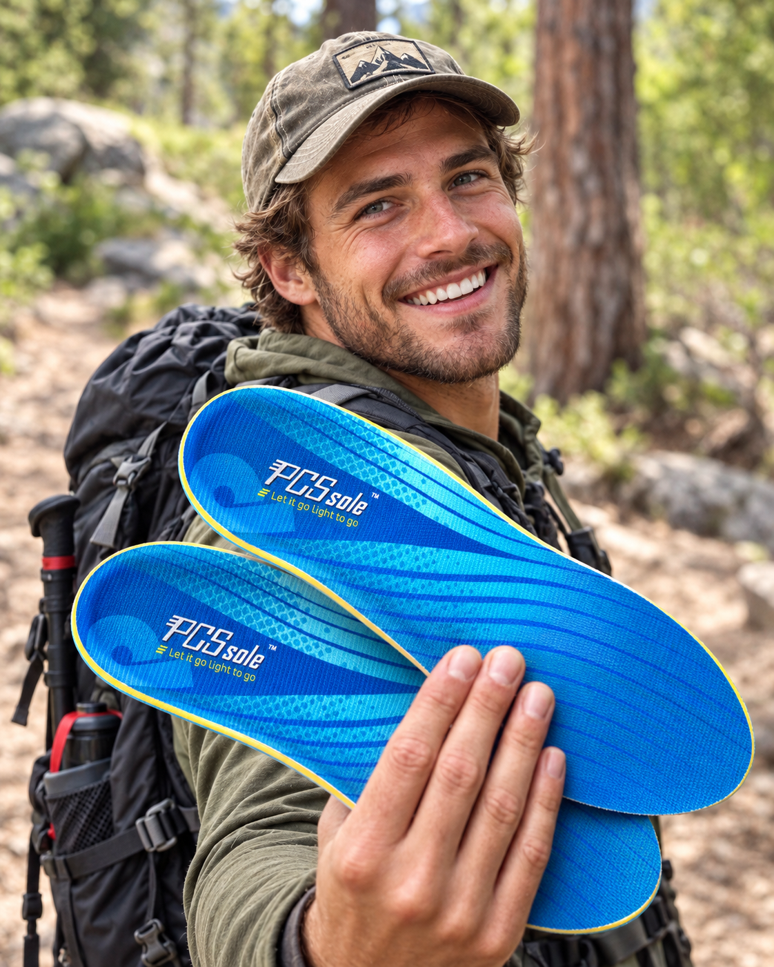 The insoles feature the PCSsole brand name and logo printed on them.
