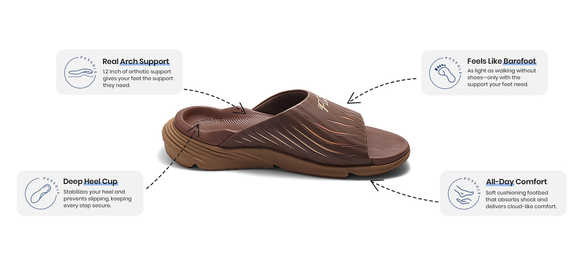 Warm Brown Slides With Arch Support Details